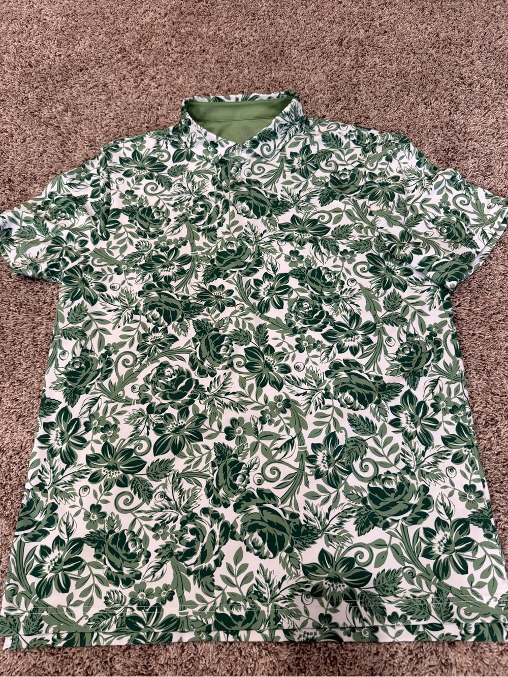 Good Good Golf Men's Green Floral Short-Sleeve Polo Shirt Size Large